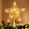 Gold Christmas Tree Topper, 9“ Hollow-Out Star Tree Topper with 10 Warm White Lights, Pre-lit 5 Point